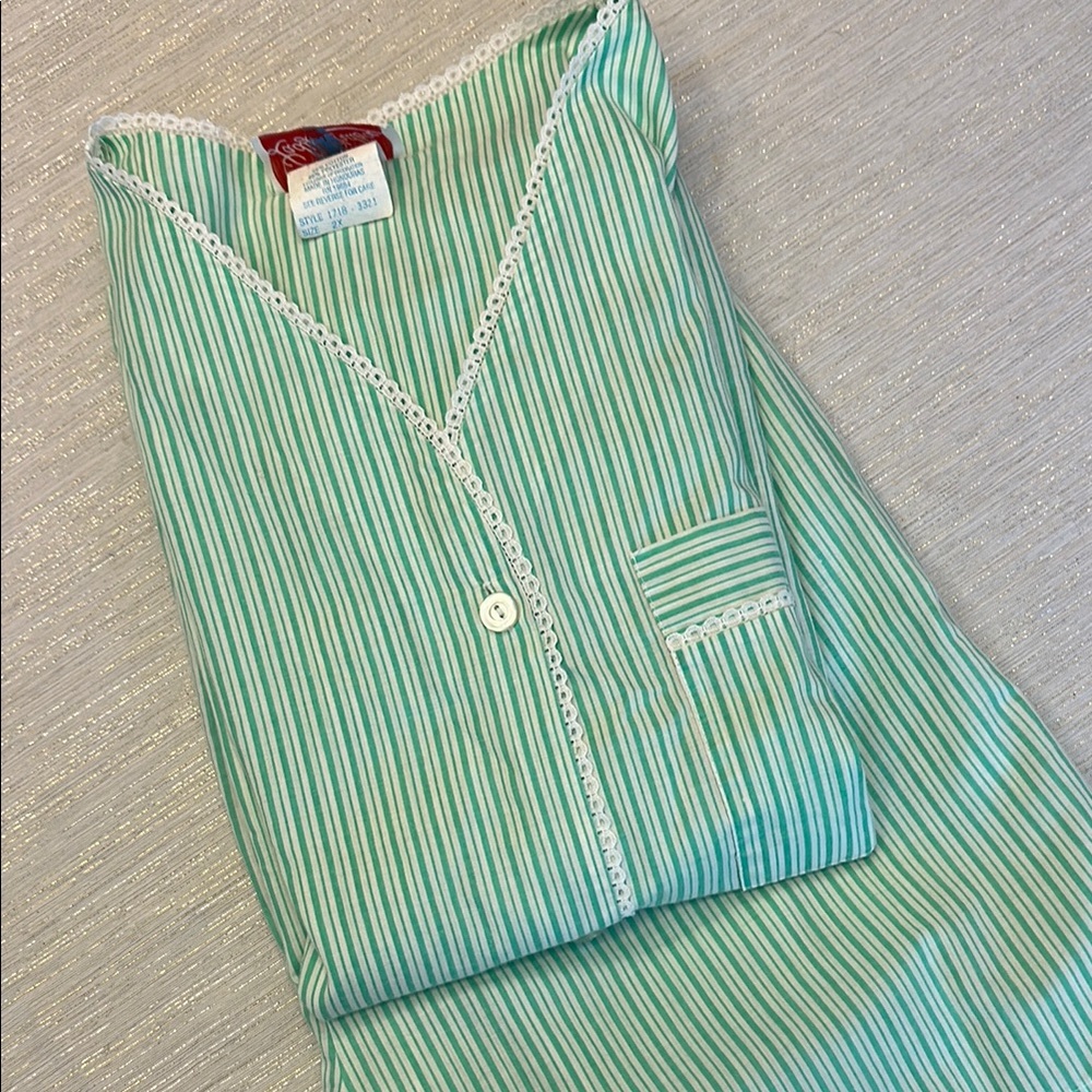 Vintage Green Striped Pajama Set